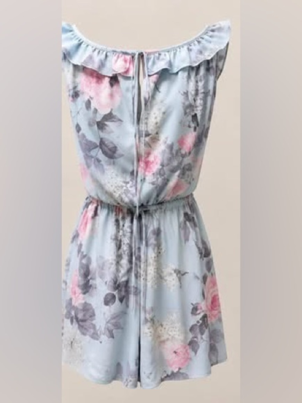 Girls' Light Blue Floral Romper Dress with Pink Roses